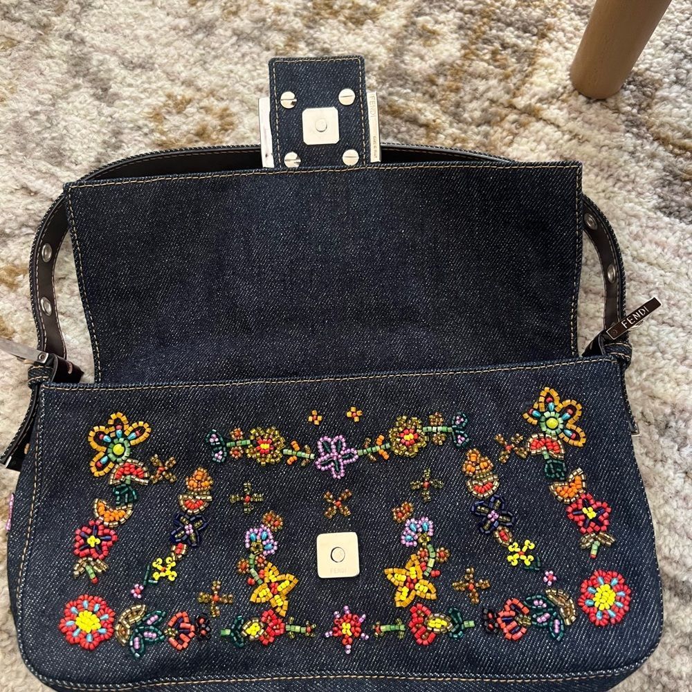 Fendi Denim Beaded Baguette - Picture 3 of 10